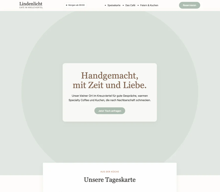Moderne Website für ein lokales Café