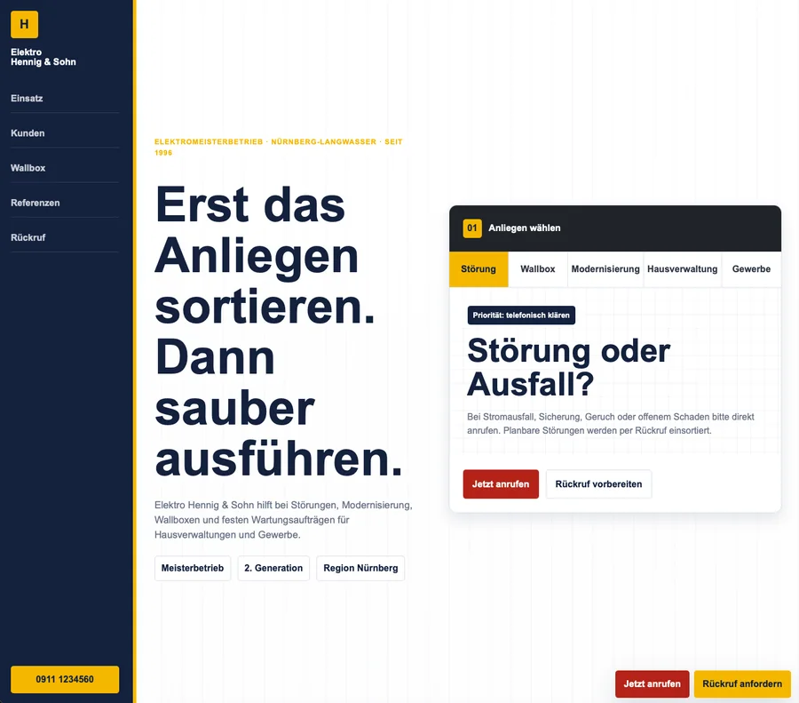 Moderne Website für einen lokalen Elektrobetrieb