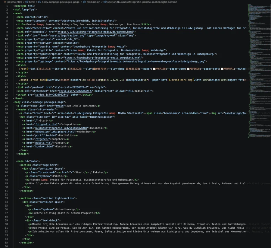 Vertikale Webdesign-Ansicht für eine moderne Website in Ludwigsburg